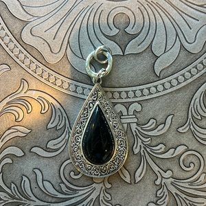NWOT * Black & Silver Large Teardrop Necklace Pendant
